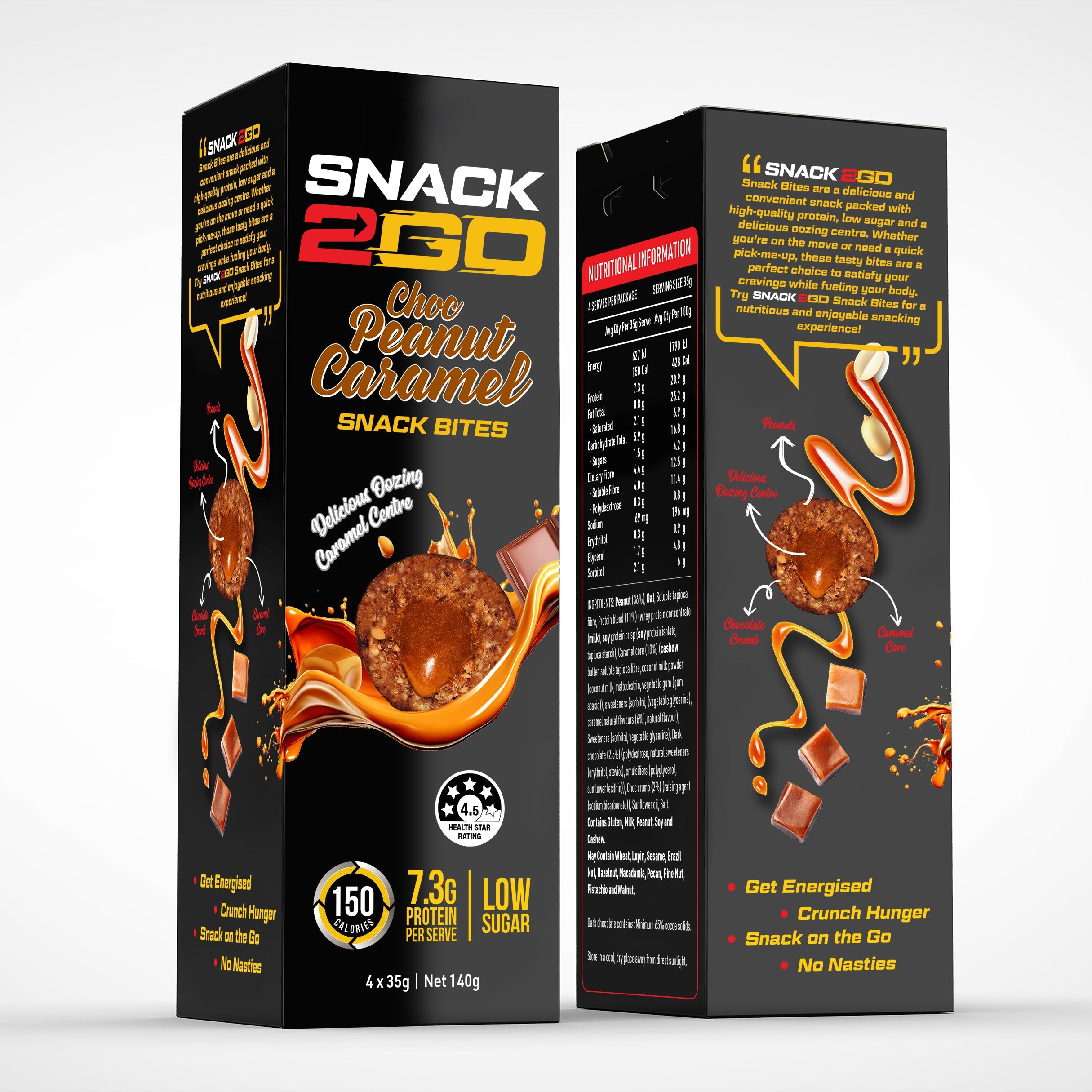 SNACK2GO Snack Bites Choc Peanut Caramel - 4 Snacks